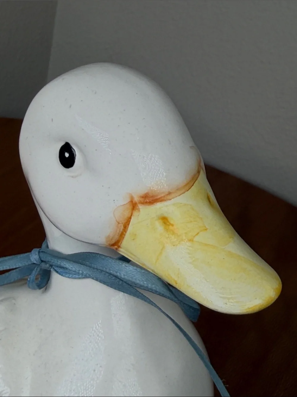Vintage Hand Crafted Hand Made Ceramic Duck White Yellow Blue Bow Farmhouse